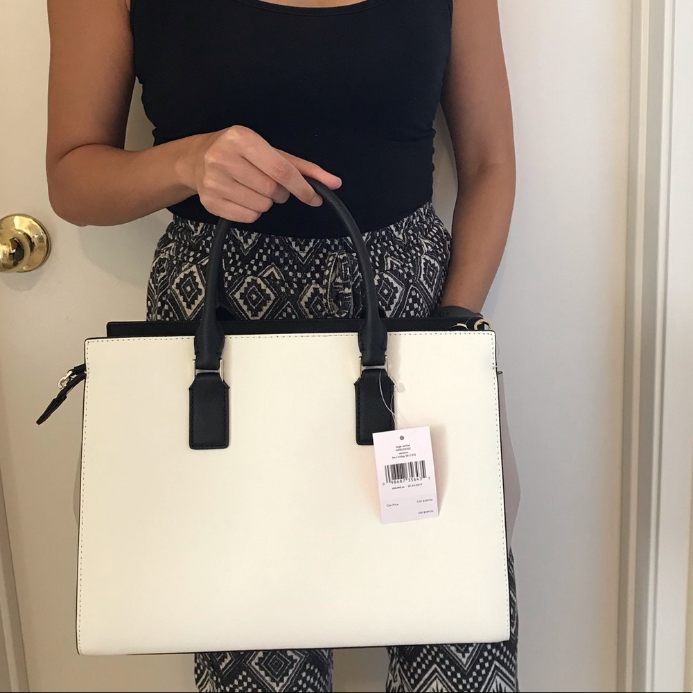 KATE SPADE LARGE SATCHEL BAG BEIGE BLACK CROSSBODY - Picture 6 of 8